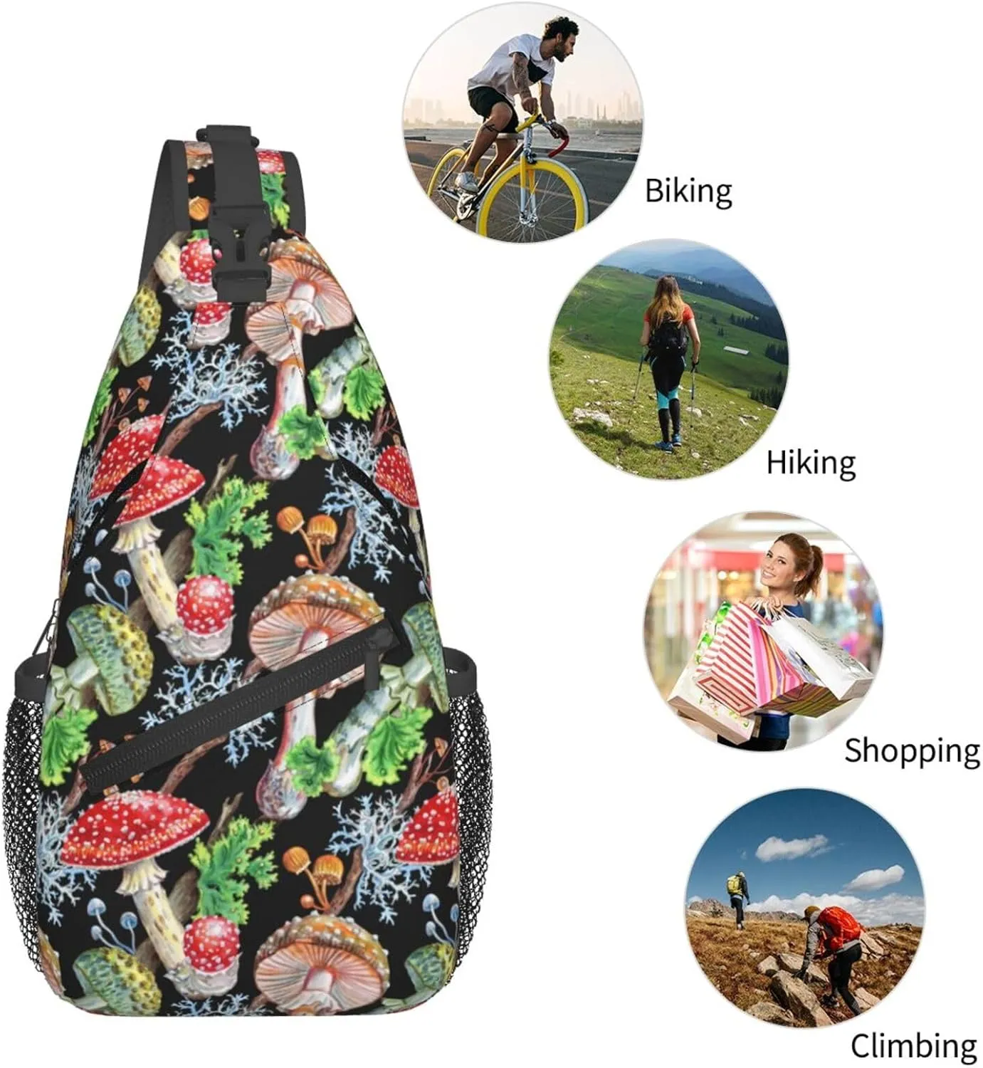 Mushrooms Blue Chest Sling Bag Crossbody Shoulder Backpack Bag Gym Cycling Daypack Travel Hiking Cross Bag