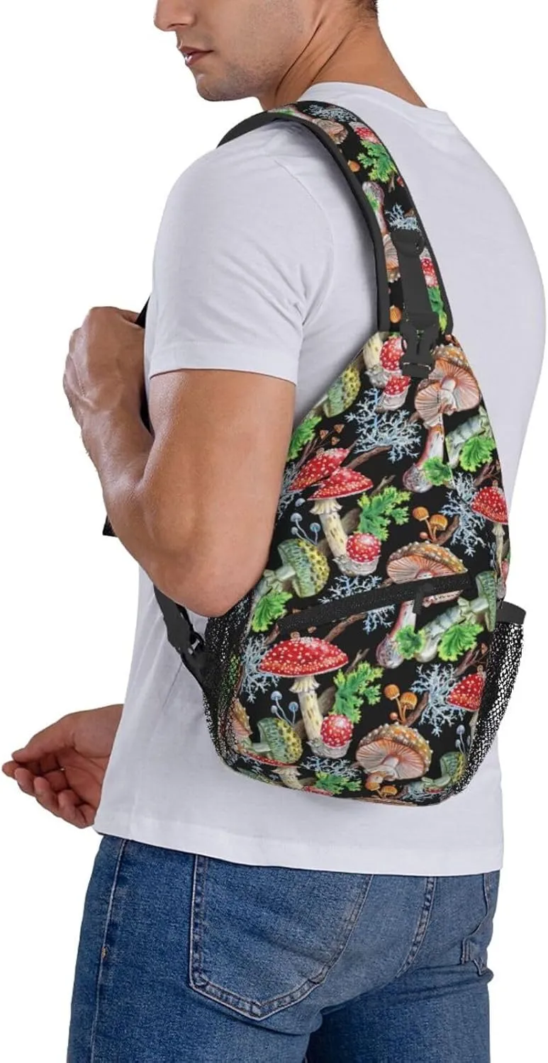 Mushrooms Blue Chest Sling Bag Crossbody Shoulder Backpack Bag Gym Cycling Daypack Travel Hiking Cross Bag