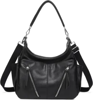 MYHOZEE Hobo Bags for Women, Vegan Leather Black Crossbody Purse and Handbags Trendy Designer Satchel Shoulder Bags