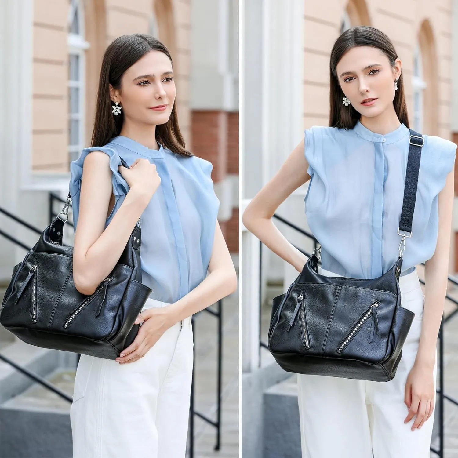 MYHOZEE Hobo Bags for Women, Vegan Leather Black Crossbody Purse and Handbags Trendy Designer Satchel Shoulder Bags