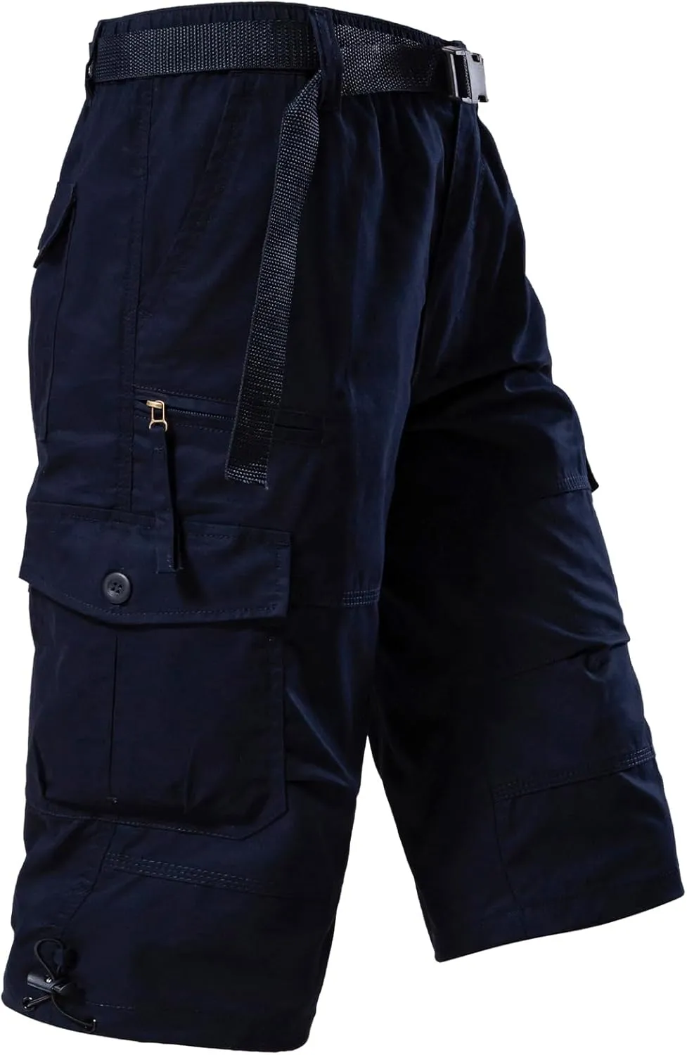 Mylldey Men's Cargo Shorts 3/4 Relaxed Fit Mens Running Shorts 7 Pockets Elastic Waist Cotton Hiking Shorts