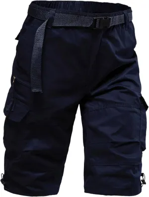 Mylldey Men's Cargo Shorts 3/4 Relaxed Fit Mens Running Shorts 7 Pockets Elastic Waist Cotton Hiking Shorts