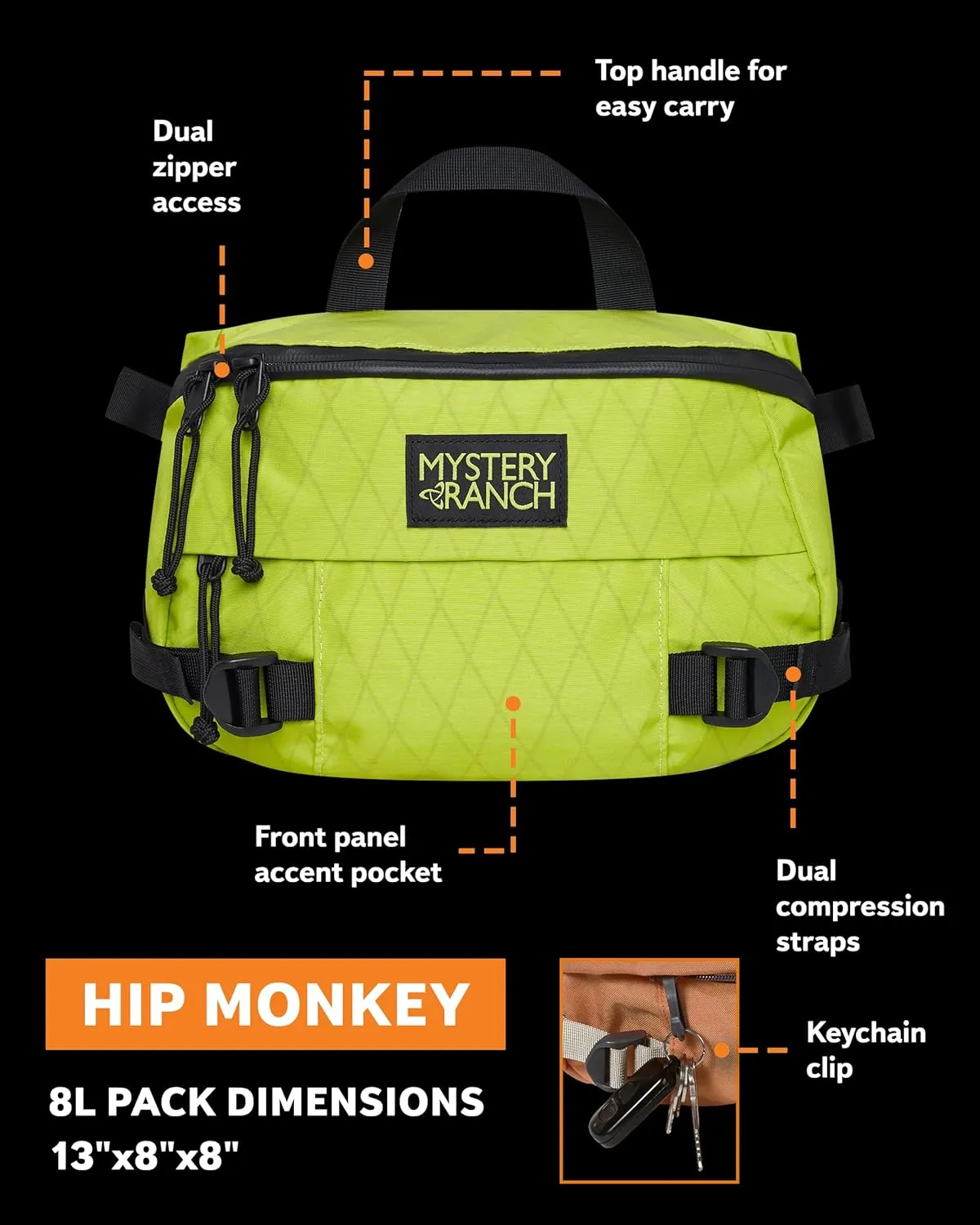 Mystery Ranch Hip Monkey Fanny Pack - Adjustable Hip or Shoulder Bag Perfect for Travel, Hiking & Everyday Carry - 8L, Sunglow