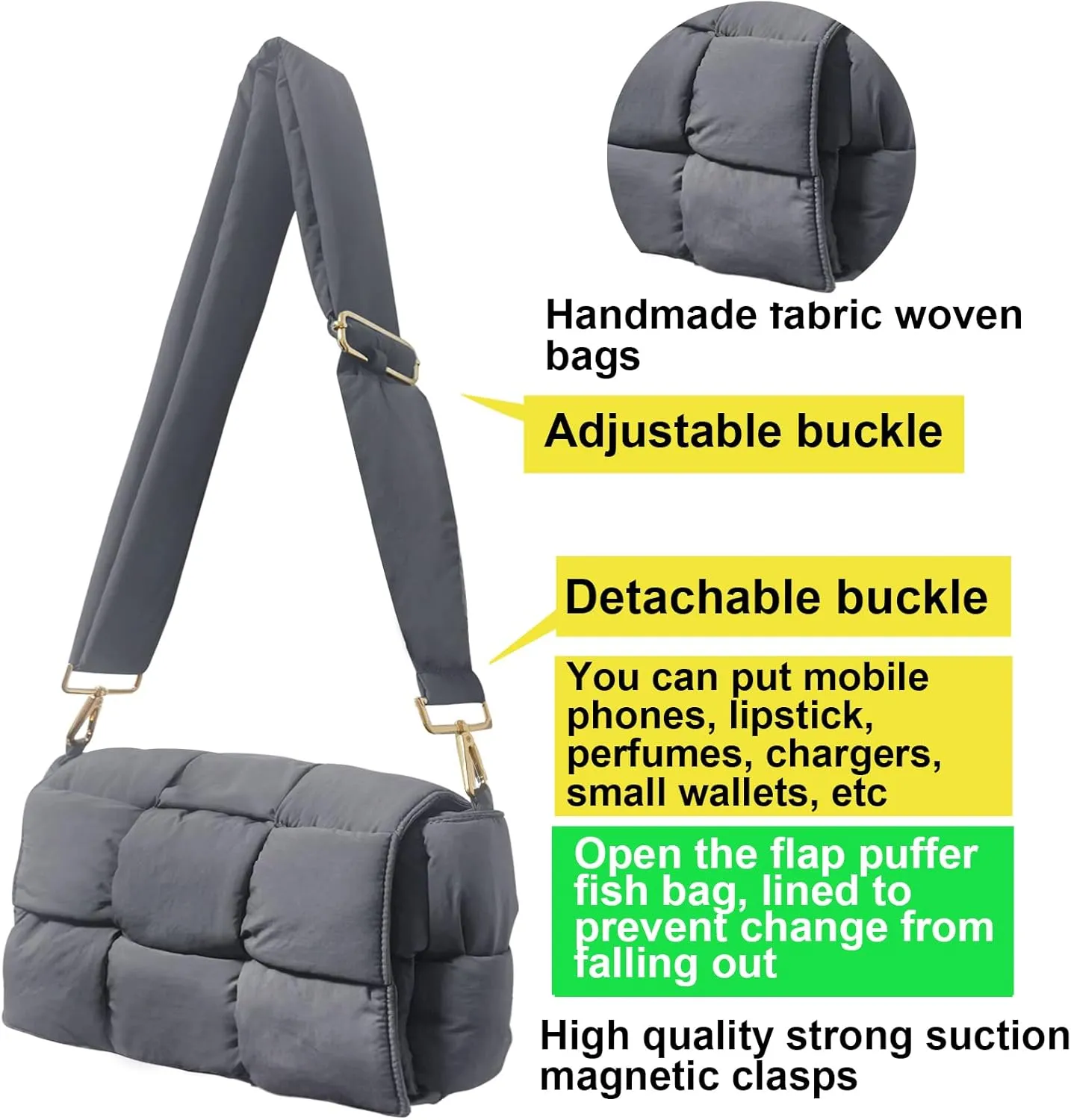 NAARIIAN Shoulder bags for women, Light-weight small puffer purses waterproof, hand-woven puffy bag crossbody handbag