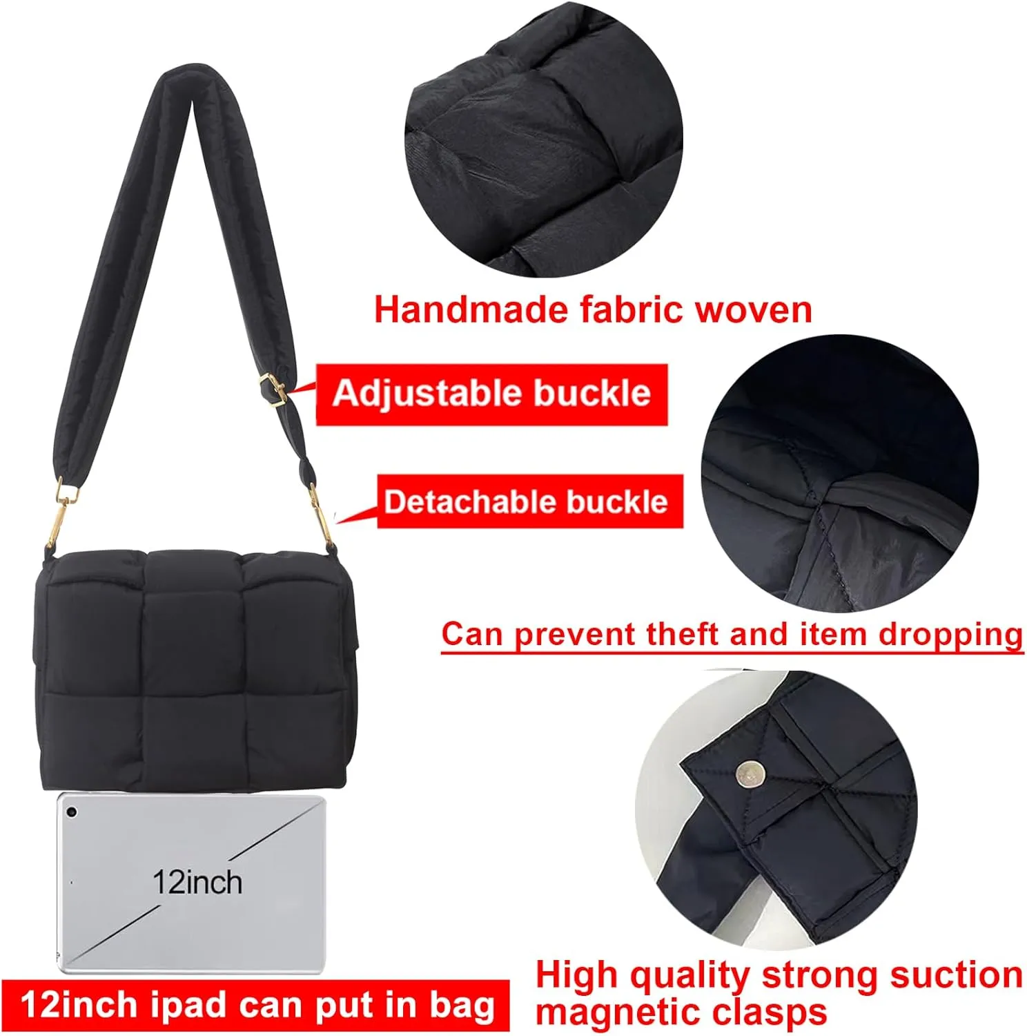 NAARIIAN Shoulder bags for women, Light-weight small puffer purses waterproof, hand-woven puffy bag crossbody handbag