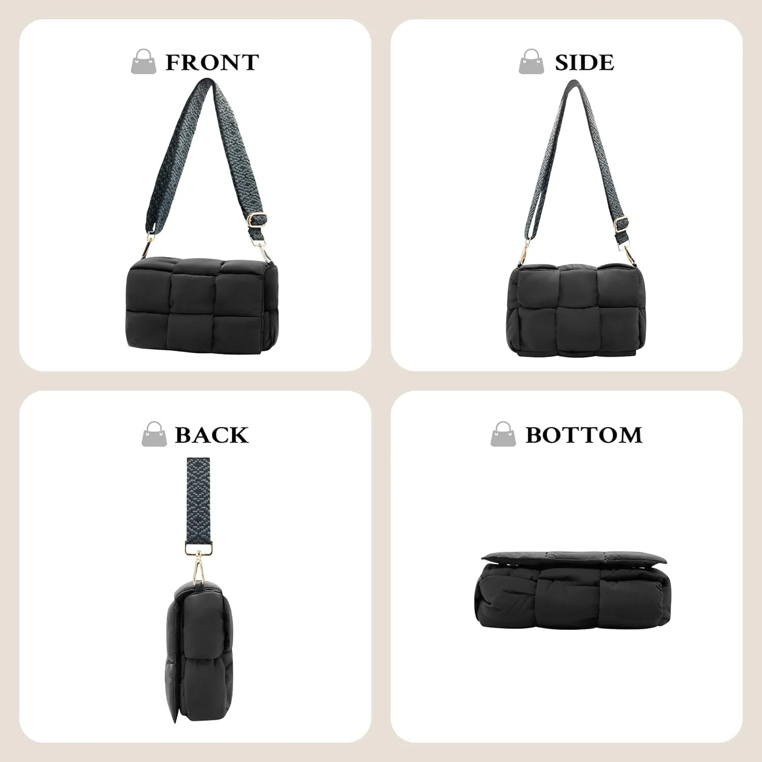 NAARIIAN Shoulder bags for women, Light-weight small puffer purses waterproof, hand-woven puffy bag crossbody handbag