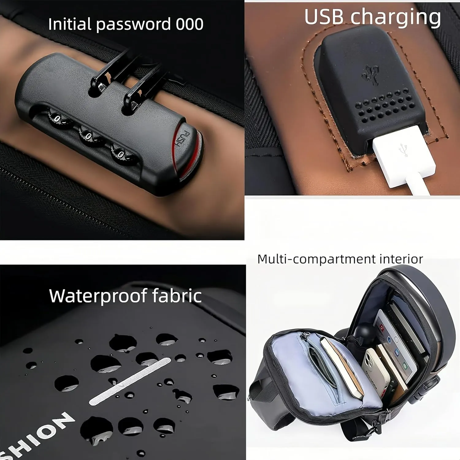 New Carbon Fiber Streamline Anti Theft Sling Bag for Women Men, Sling Backpack USB Waterproof Chest Daypack for Travel/Sport (Black)