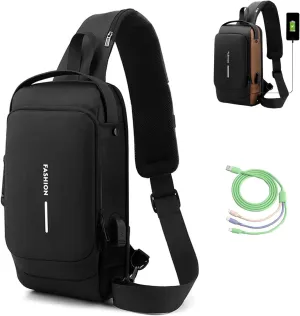New Carbon Fiber Streamline Anti Theft Sling Bag for Women Men, Sling Backpack USB Waterproof Chest Daypack for Travel/Sport (Black)
