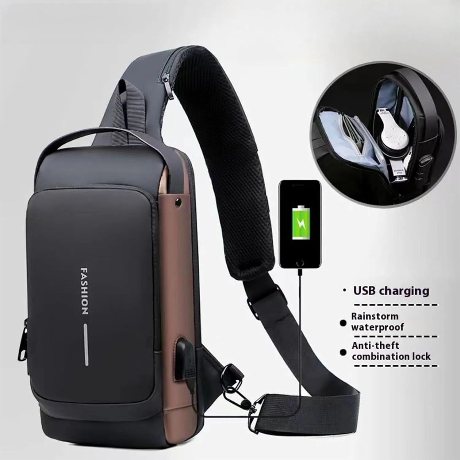 New Carbon Fiber Streamline Anti-Theft Sling Bag, USB Charging Waterproof Crossbody Backpack for Travel Gym Sports (Black-a)