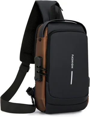 New Carbon Fiber Streamline Anti-Theft Sling Bag, USB Charging Waterproof Crossbody Backpack for Travel Gym Sports (Black-a)