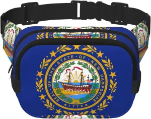 New Hampshire state flag Print Square Workout Double Layer Waist Bag Trendy Pack for Men and Women Trendy Travel