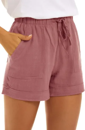 NEYOUQE Womens Cotton Linen Casual Summer Elastic Waist Comfy Shorts with Pocket