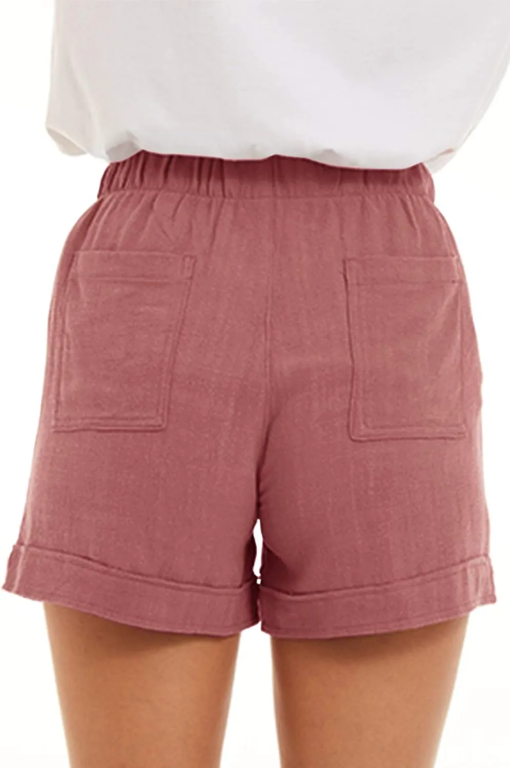 NEYOUQE Womens Cotton Linen Casual Summer Elastic Waist Comfy Shorts with Pocket