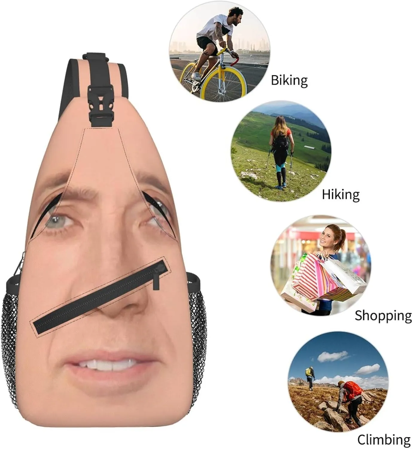 Nic-olas Cage Crossbody Bag Sling Shoulder Backpack, for Outdoor Travel,Sports,Camping,Hiking,Shoulder Bags