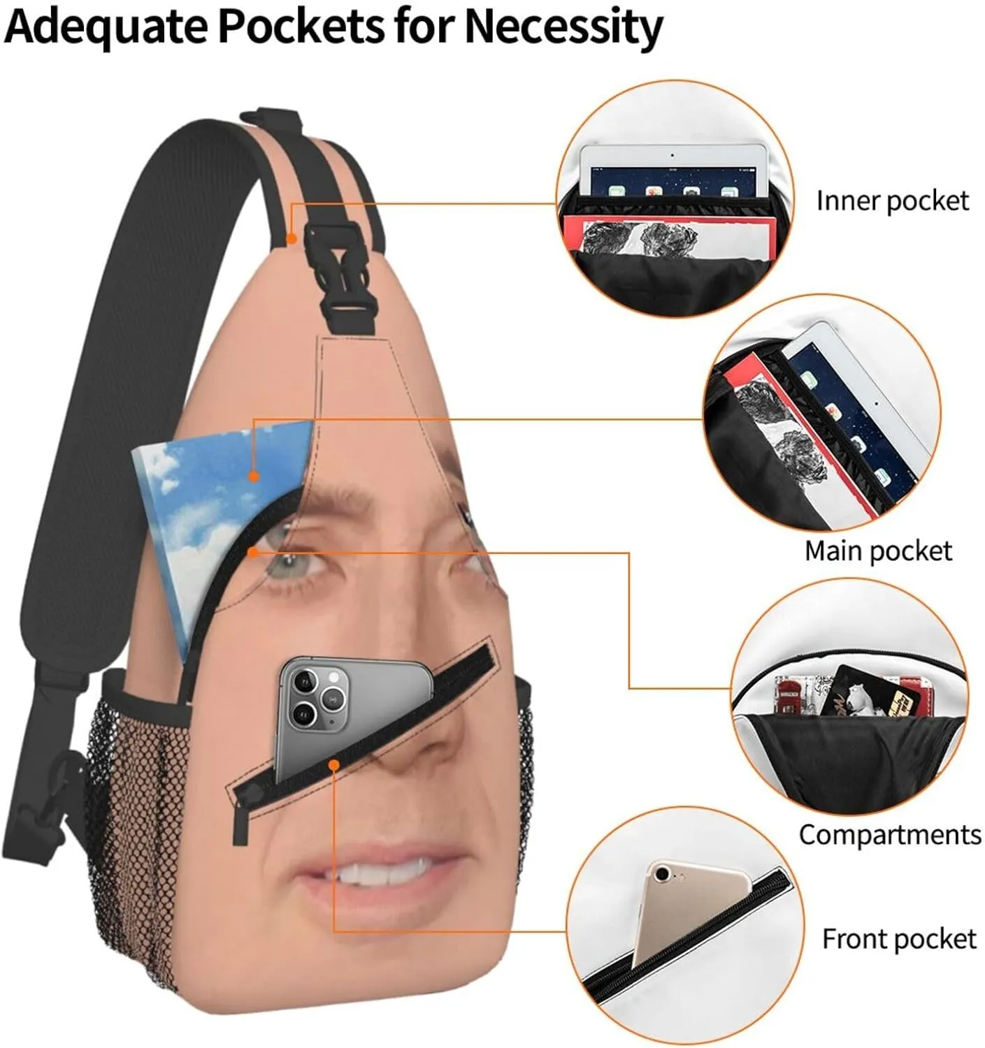 Nic-olas Cage Crossbody Bag Sling Shoulder Backpack, for Outdoor Travel,Sports,Camping,Hiking,Shoulder Bags