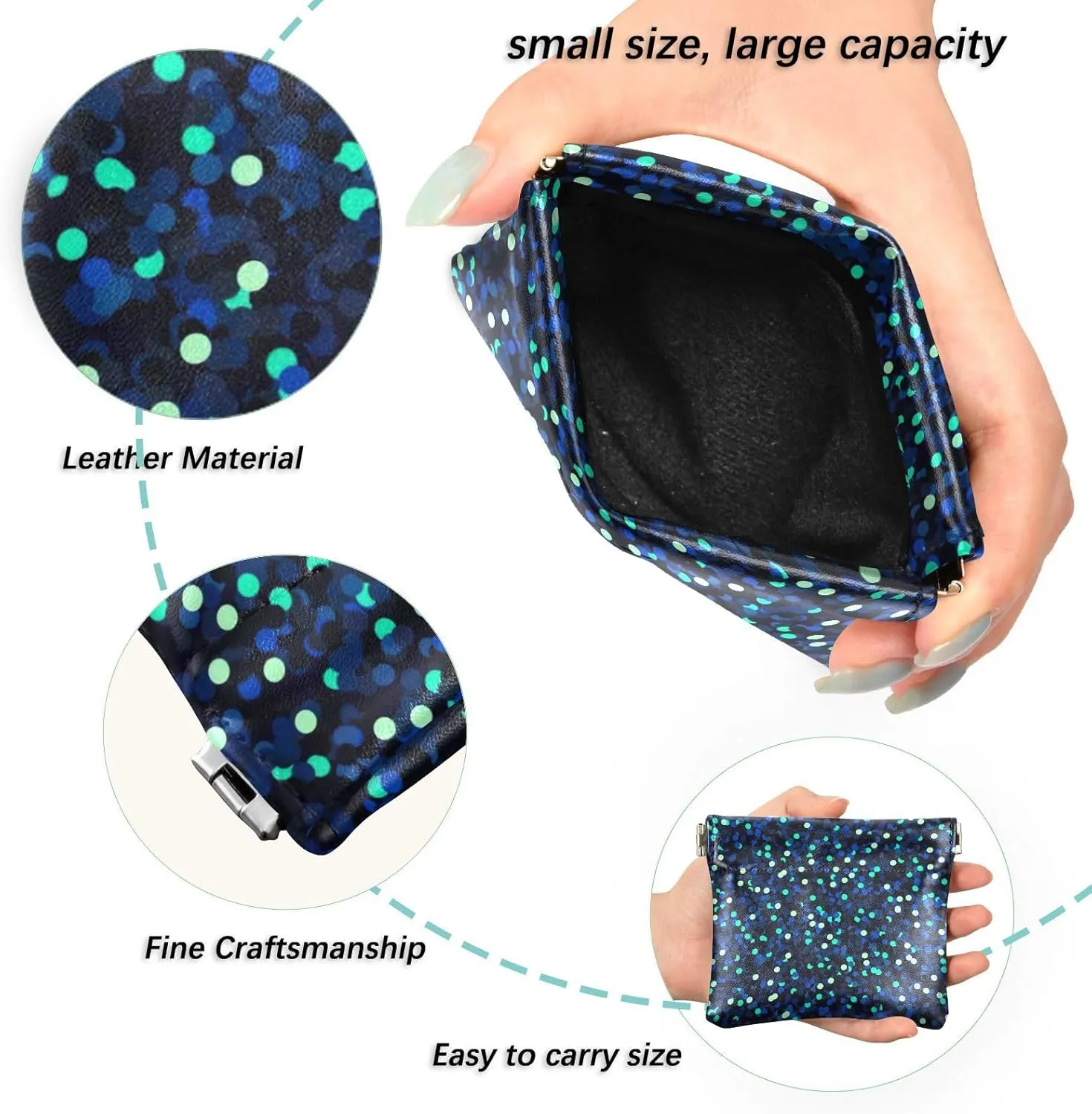 Night Blue Glitter Navy Cute Coin Purse for Women Leather Animal Print Snap Card Change Holder for Coins