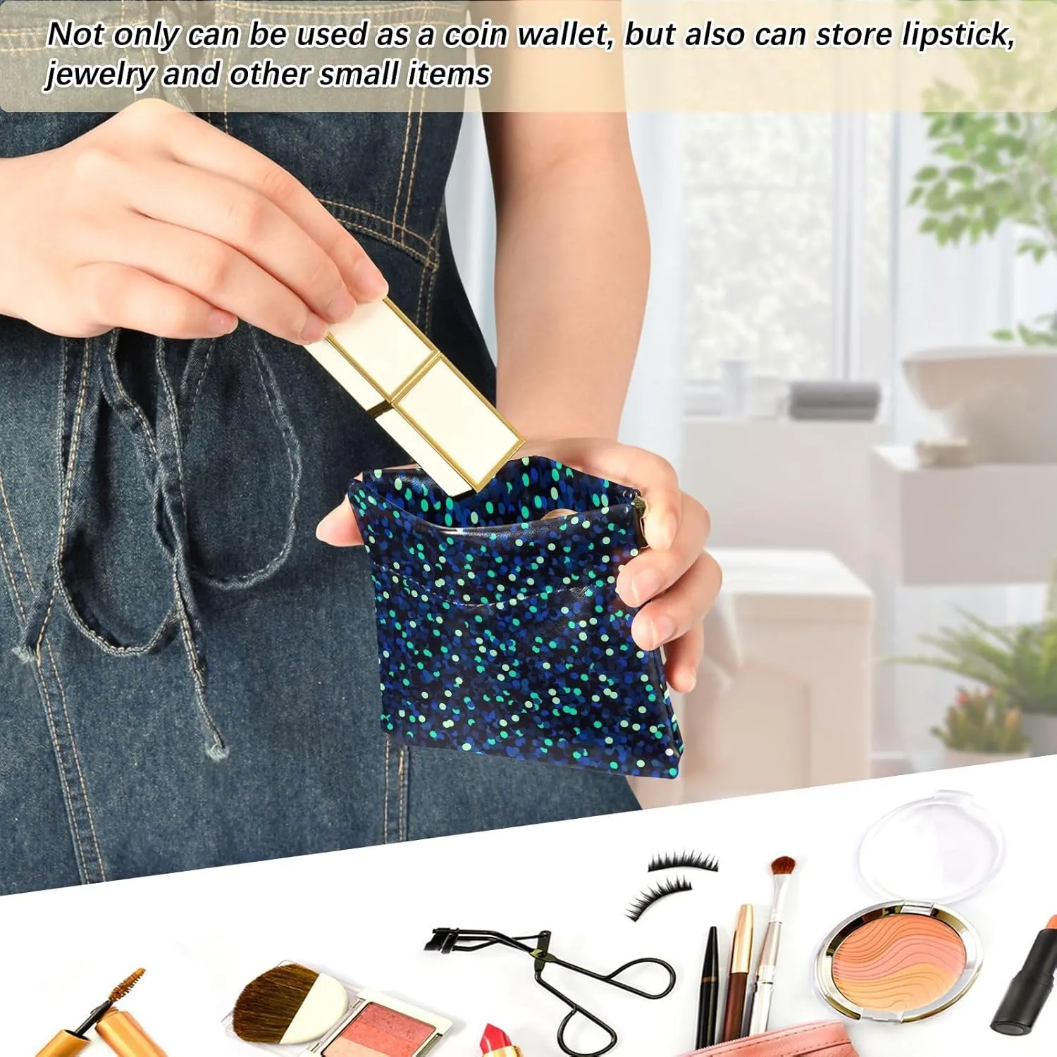 Night Blue Glitter Navy Cute Coin Purse for Women Leather Animal Print Snap Card Change Holder for Coins