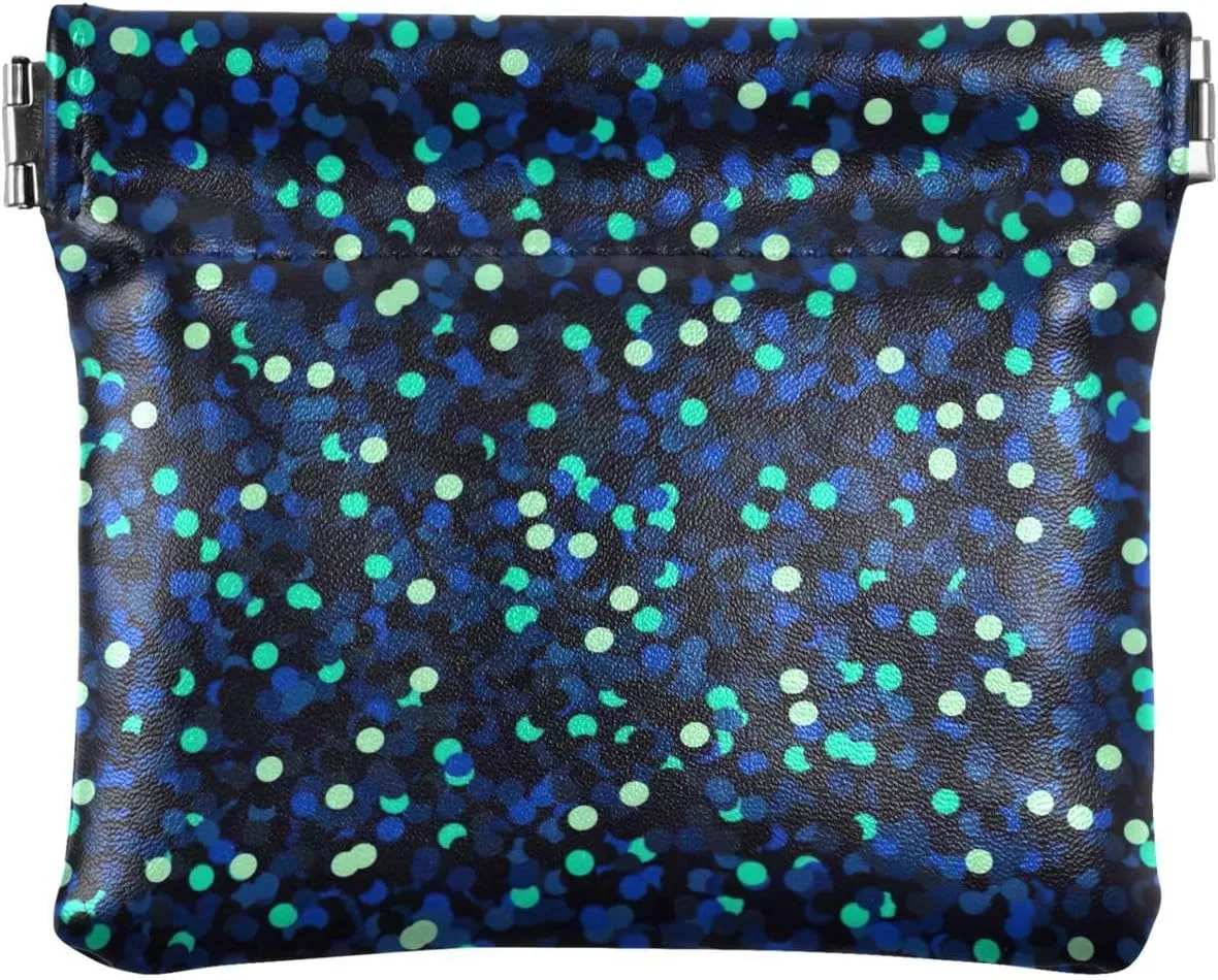 Night Blue Glitter Navy Cute Coin Purse for Women Leather Animal Print Snap Card Change Holder for Coins