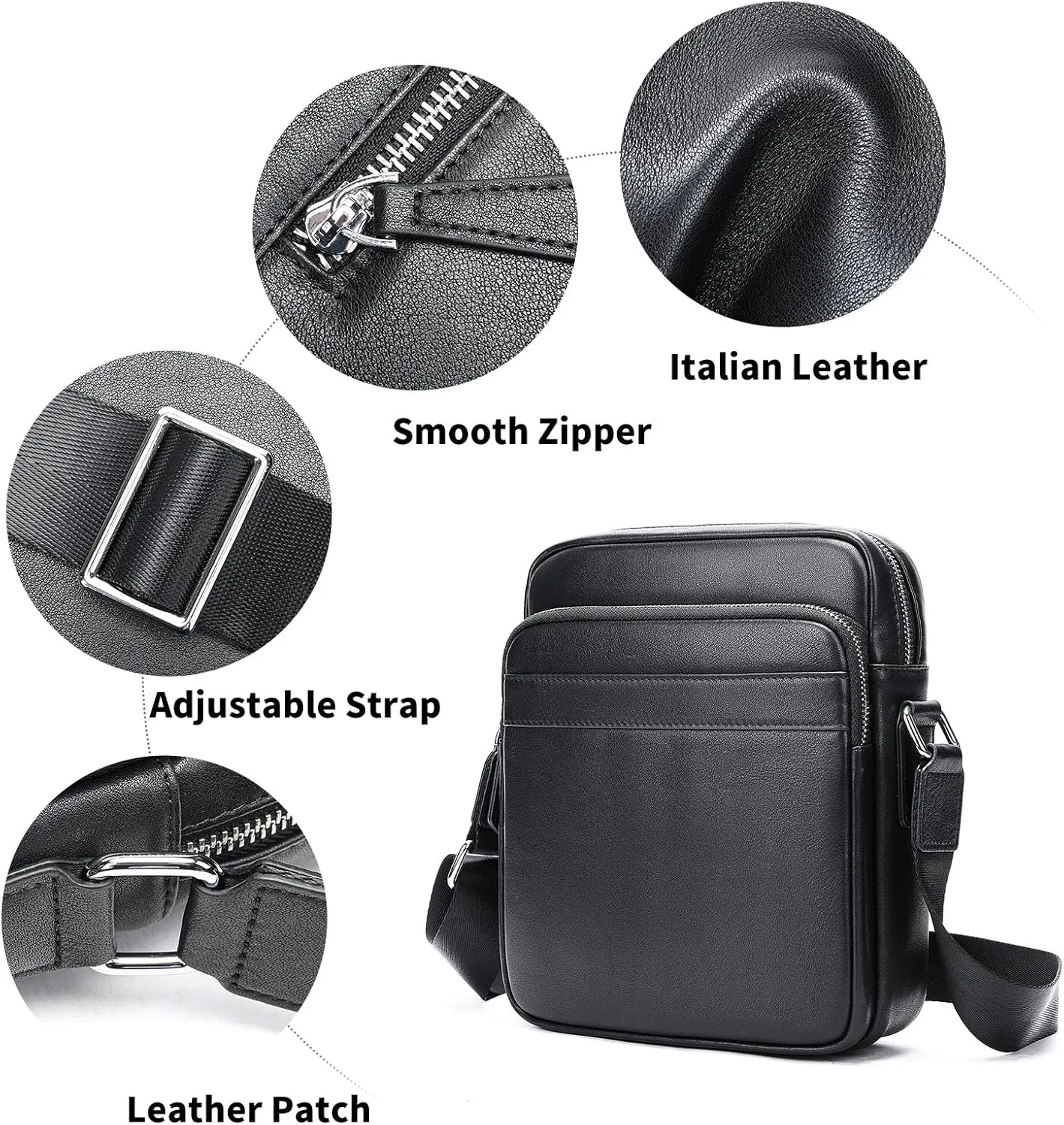 NIUCUNZH Man Purses and Bags Small, Mini Genuine Leather Messenger and Shoulder Bag for Men with lots of Zipper Pockets