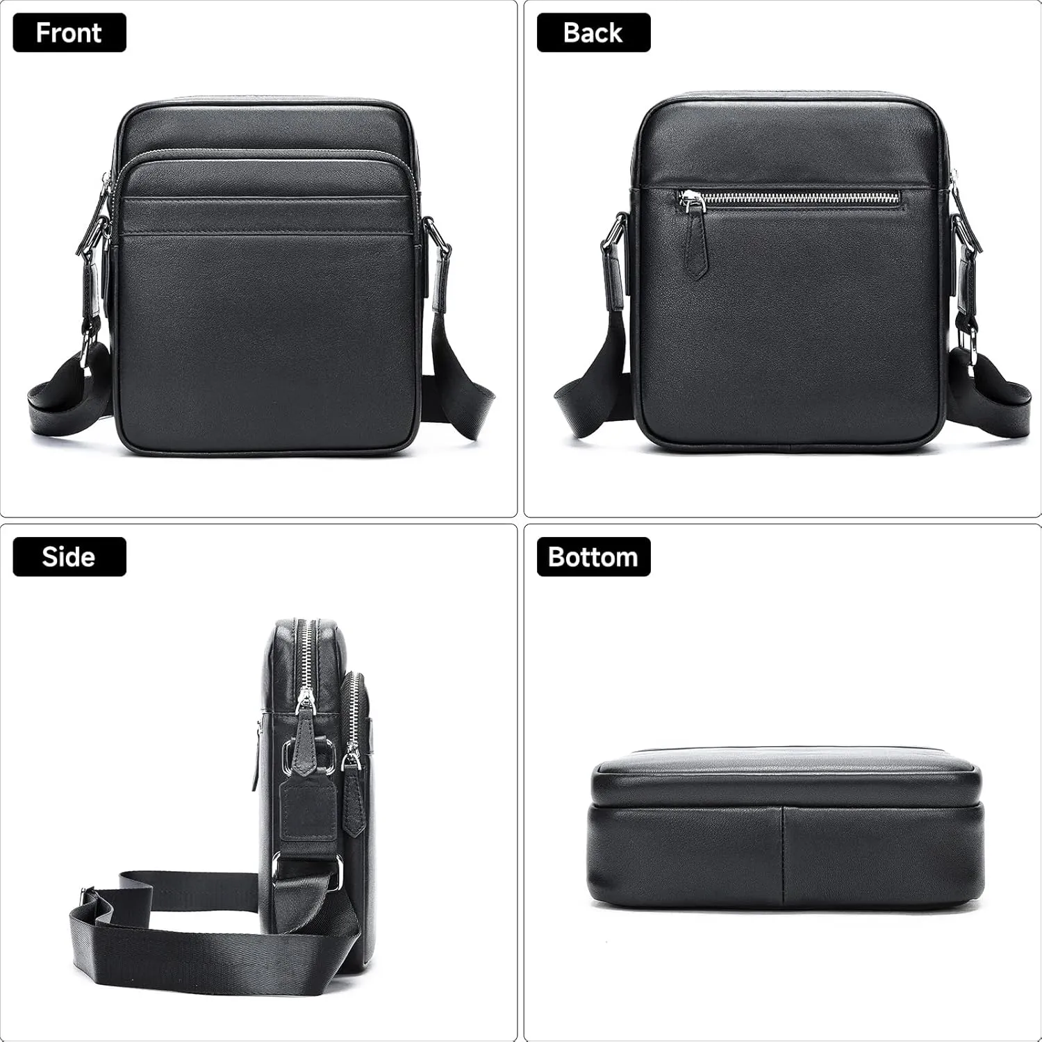 NIUCUNZH Man Purses and Bags Small, Mini Genuine Leather Messenger and Shoulder Bag for Men with lots of Zipper Pockets