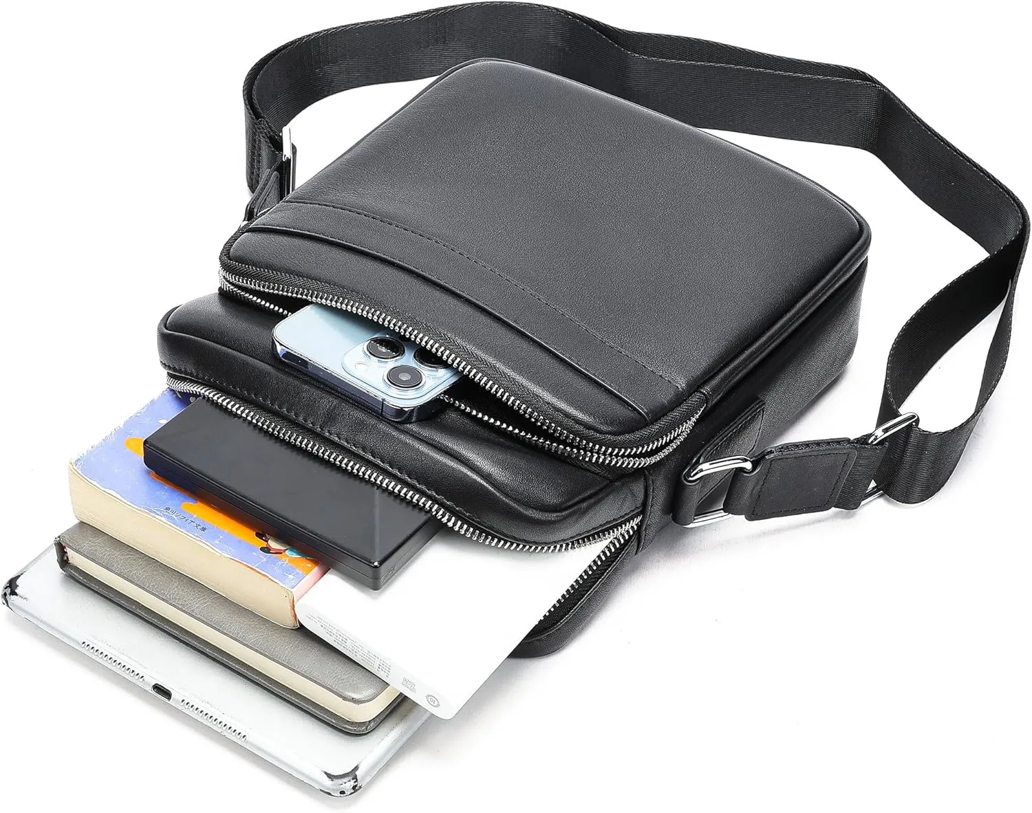 NIUCUNZH Man Purses and Bags Small, Mini Genuine Leather Messenger and Shoulder Bag for Men with lots of Zipper Pockets