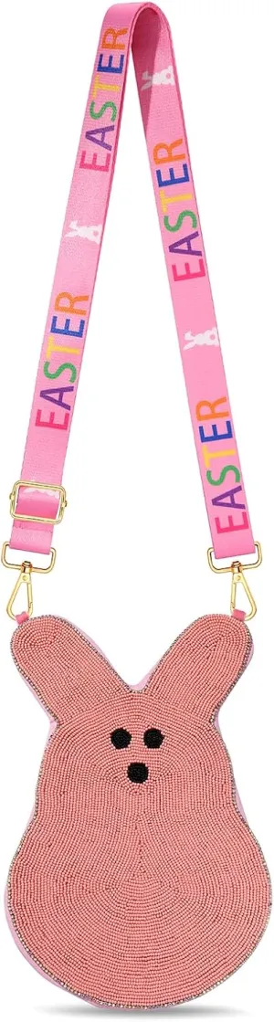 NLCAC Easter Bunny Beaded Purse Crossbody Bag Pink Beaded Bag Adjustable Spring Holiday Strap Shoulder Bag for Women