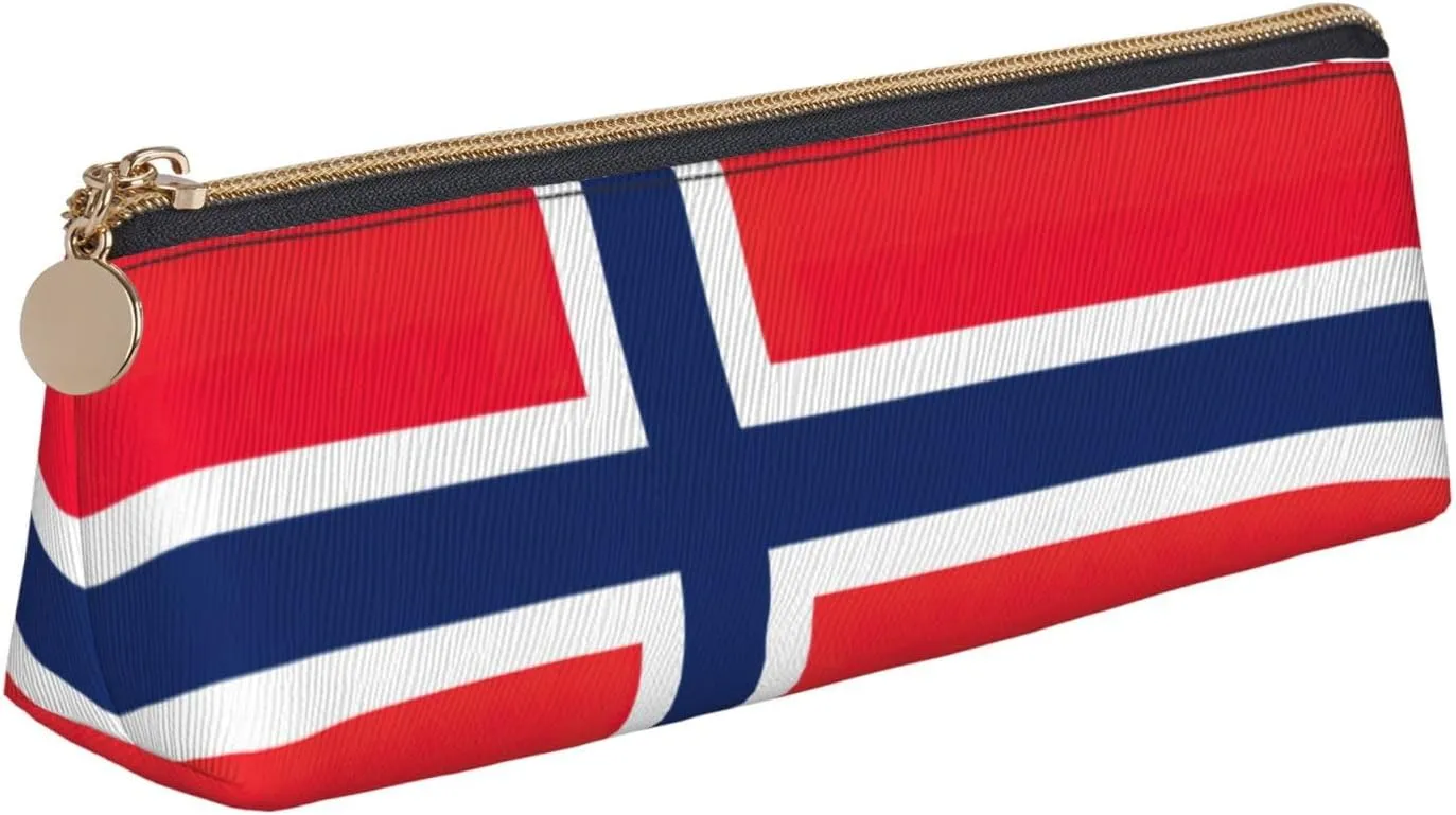 Norwegian flag print Triangle leather stationery storage bag, portable makeup bag, daily small item storage