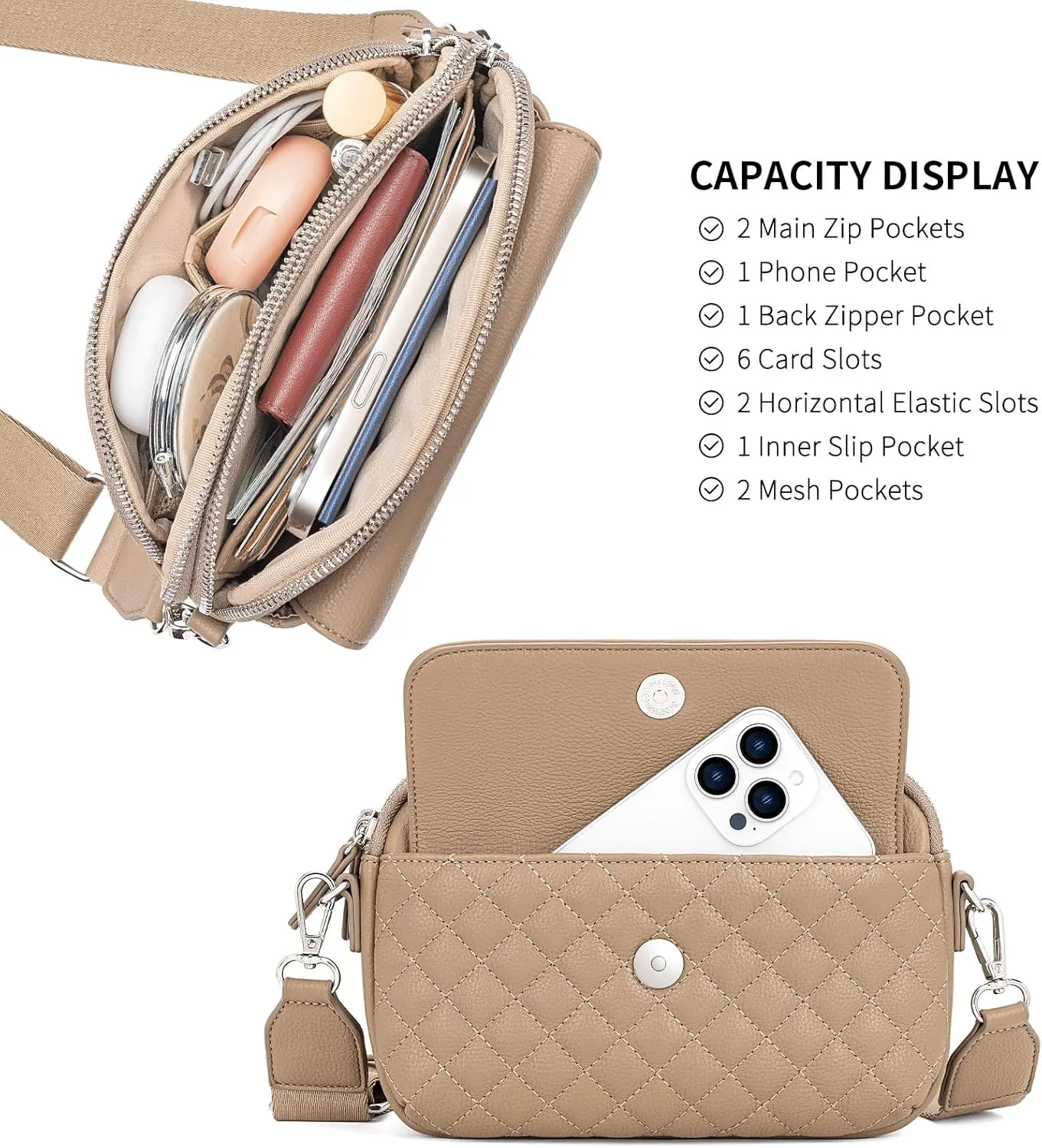 nuoku Small Crossbody Purse for Women, Double Zipper Crossbody Bags for Women Small Size with Phone Pocket
