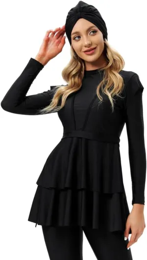 OBEEII Womens Muslim Swimsuits Full Coverage Long Sleeve Swimwear Burkini Hijab Bathing Suit