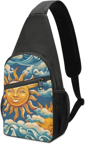 Ocean Sunrise Faces Sling Bag Travel Daypack Crossbody Shoulder Backpack for Hiking Cycling