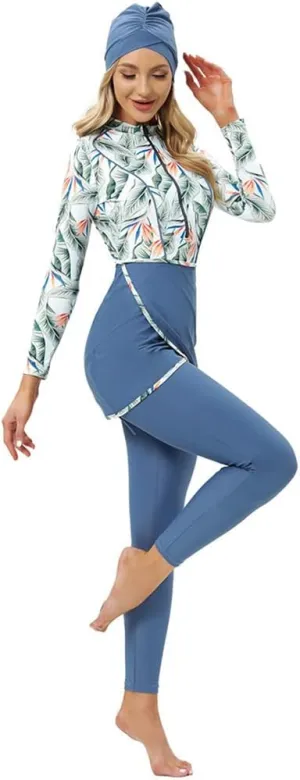 ODASDO Muslim Swimwear Women Modest Islamic Burkini Swimsuit Full Coverage Bathing Suit with Hijab 3pcs Sun Protection