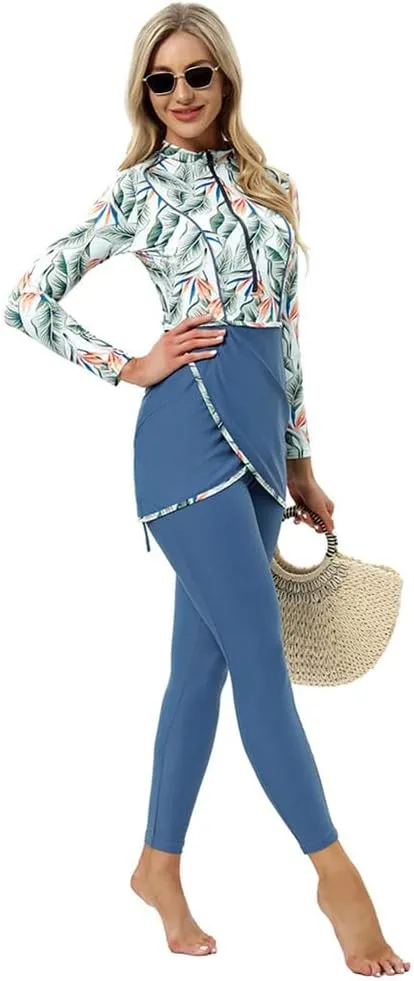 ODASDO Muslim Swimwear Women Modest Islamic Burkini Swimsuit Full Coverage Bathing Suit with Hijab 3pcs Sun Protection