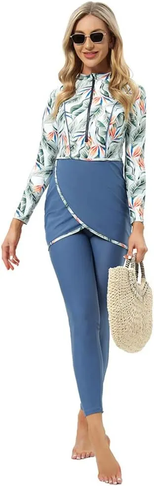ODASDO Muslim Swimwear Women Modest Islamic Burkini Swimsuit Full Coverage Bathing Suit with Hijab 3pcs Sun Protection
