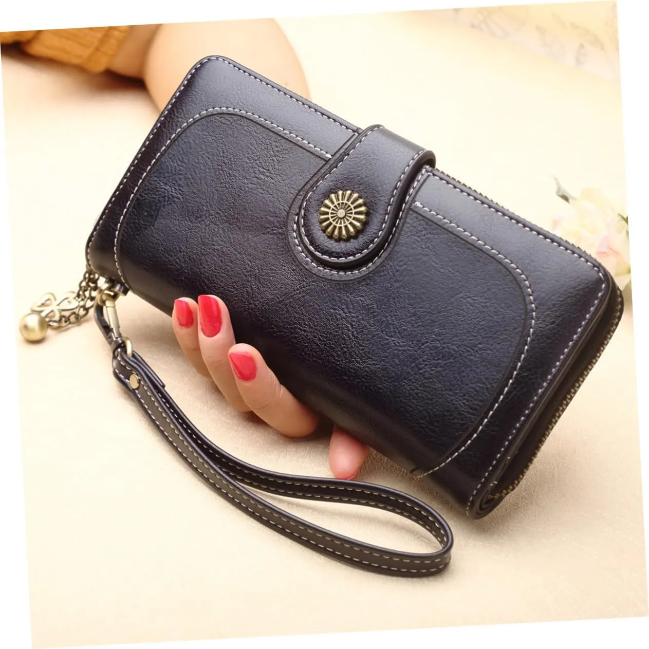 Oily Wax Leather Clutch Bag Women's Tote Purse Zipper Wallet Fashion Women's Purse Long Handbag