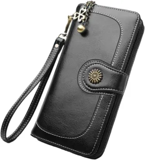 Oily Wax Leather Clutch Bag Women's Tote Purse Zipper Wallet Fashion Women's Purse Long Handbag