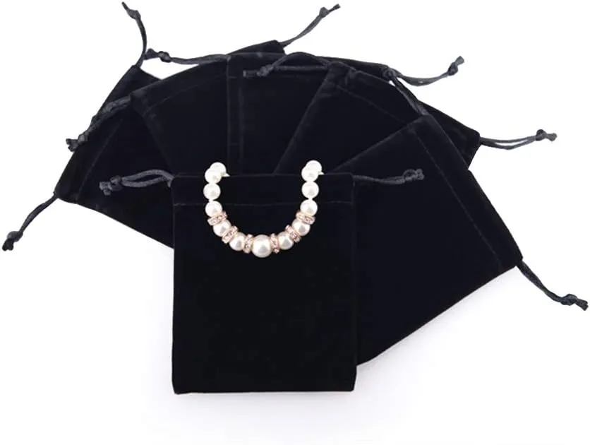 Oirlv 50PCS velvet jewelry storage bags small accessories collected Drawstring Pouches display and gifts For Weeding Party(Black)