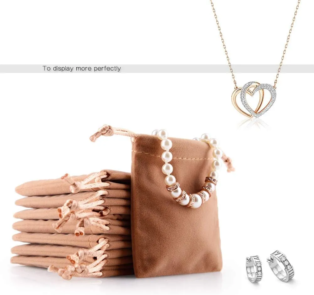 Oirlv 50PCS Velvet Jewelry Storage Bags Small Accessories Collected Drawstring Pouches display and gifts For Weeding Party(Coffee)