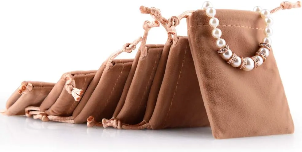 Oirlv 50PCS Velvet Jewelry Storage Bags Small Accessories Collected Drawstring Pouches display and gifts For Weeding Party(Coffee)