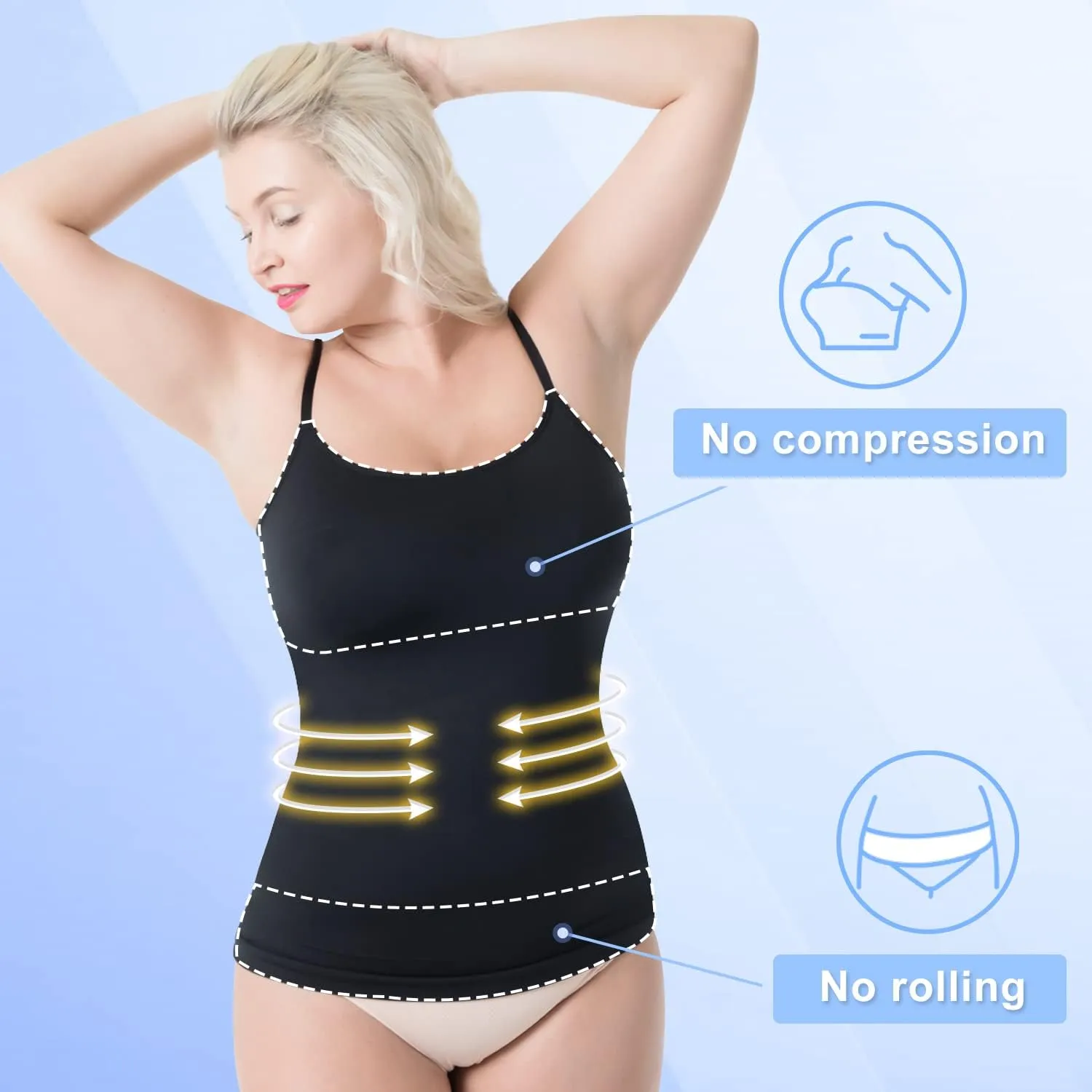 OLCHEE Women's 3PACK Shapewear Tank Tops Tummy Control - Seamless Slimming Body Shaper Top Regular and Plus Size