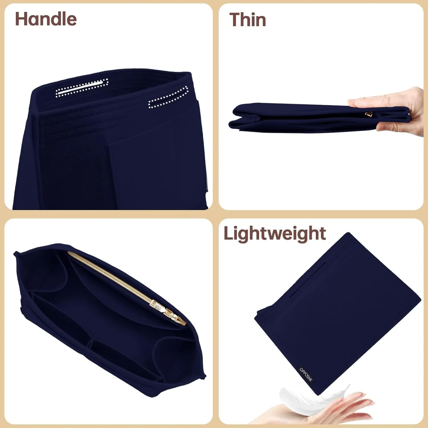 OPPOSHE Purse Organizer Insert for Longchamp Le Pliage, Premium Felt Long Champ Bag Handbag Women, Tote Organizer Insert with 9 Compartments (Large, Navy)