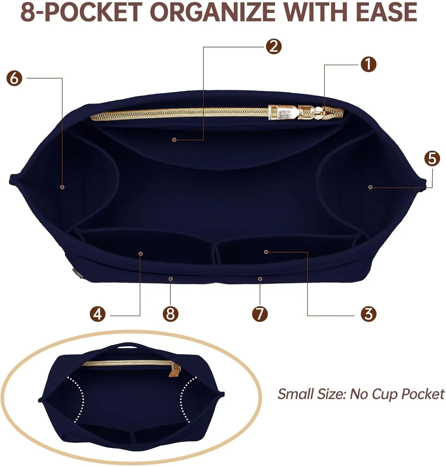 OPPOSHE Purse Organizer Insert for Longchamp Le Pliage, Premium Felt Long Champ Bag Handbag Women, Tote Organizer Insert with 9 Compartments (Large, Navy)