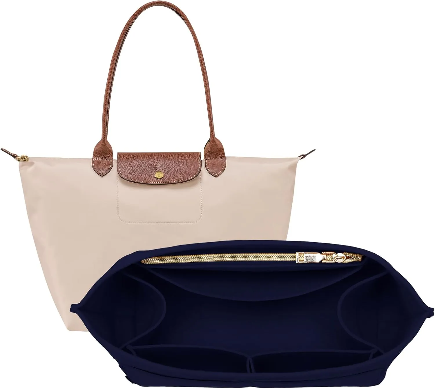 OPPOSHE Purse Organizer Insert for Longchamp Le Pliage, Premium Felt Long Champ Bag Handbag Women, Tote Organizer Insert with 9 Compartments (Large, Navy)