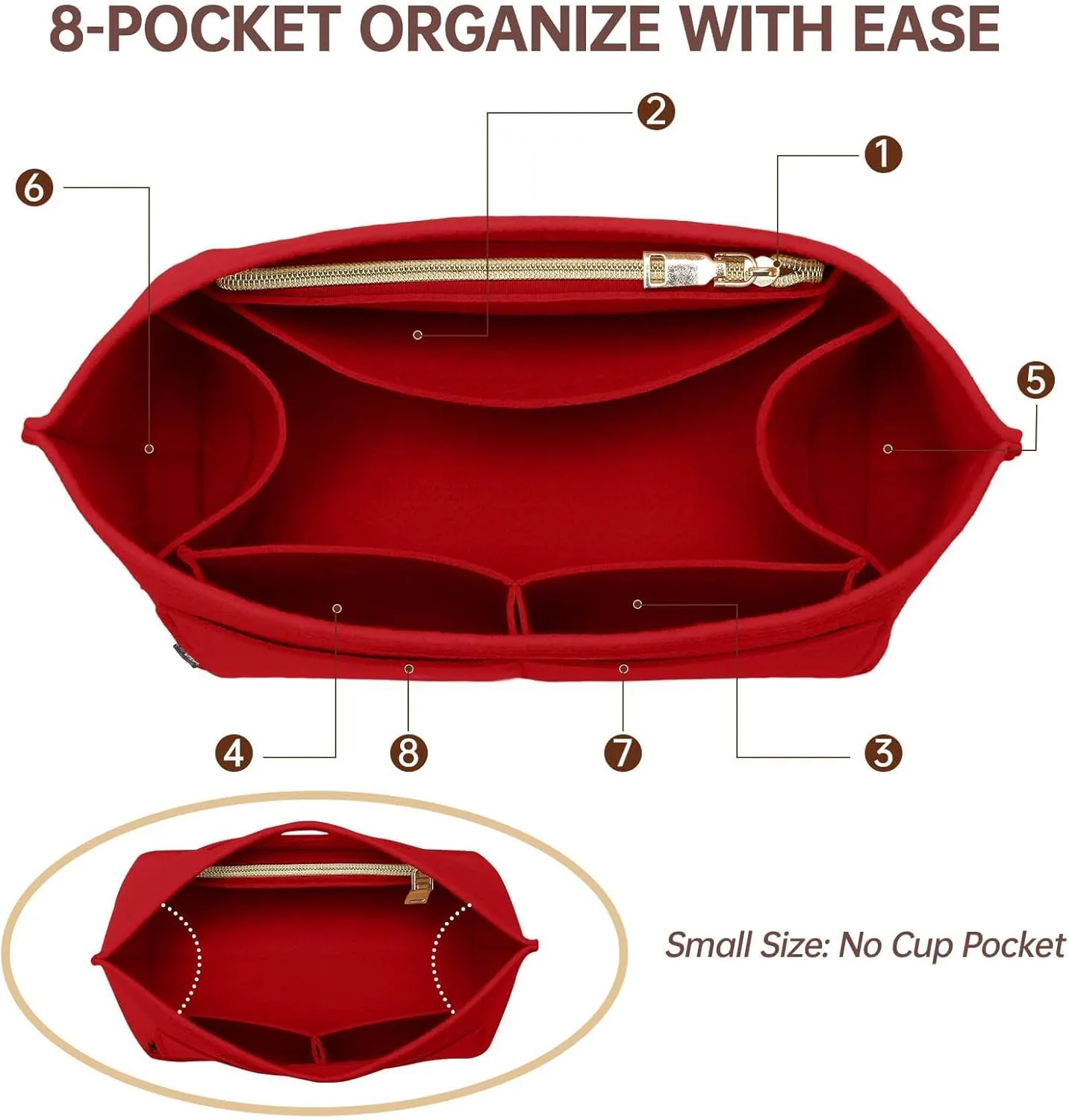 OPPOSHE Purse Organizer Insert for Longchamp Le Pliage, Premium Felt Long Champ Bag Handbag Women, Tote Organizer Insert with 9 Compartments (Large, Red)