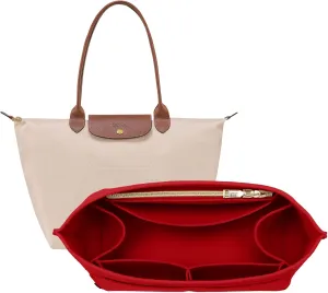 OPPOSHE Purse Organizer Insert for Longchamp Le Pliage, Premium Felt Long Champ Bag Handbag Women, Tote Organizer Insert with 9 Compartments (Large, Red)
