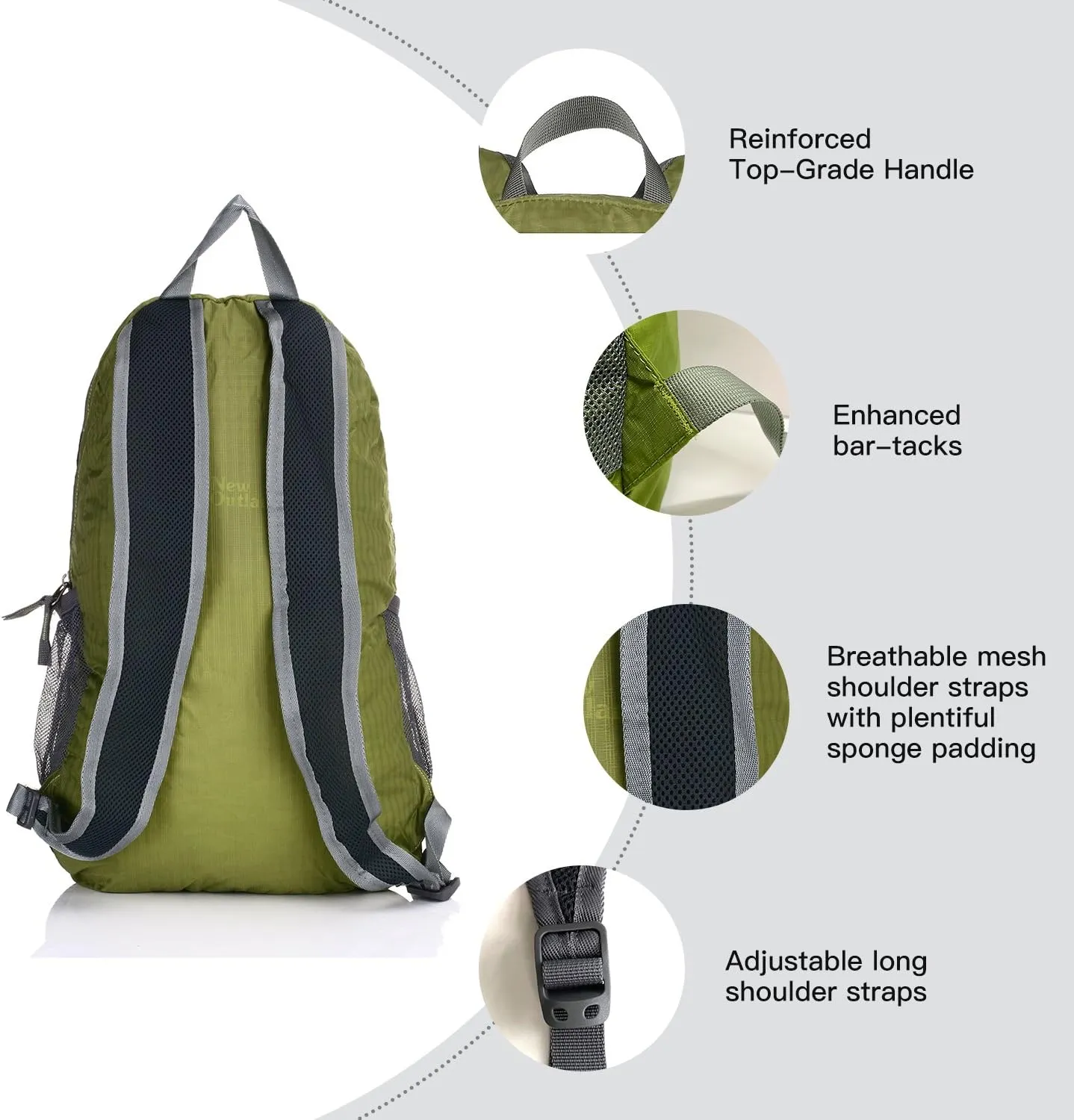 Outlander Packable Handy Lightweight Travel Hiking Backpack Daypack, Green