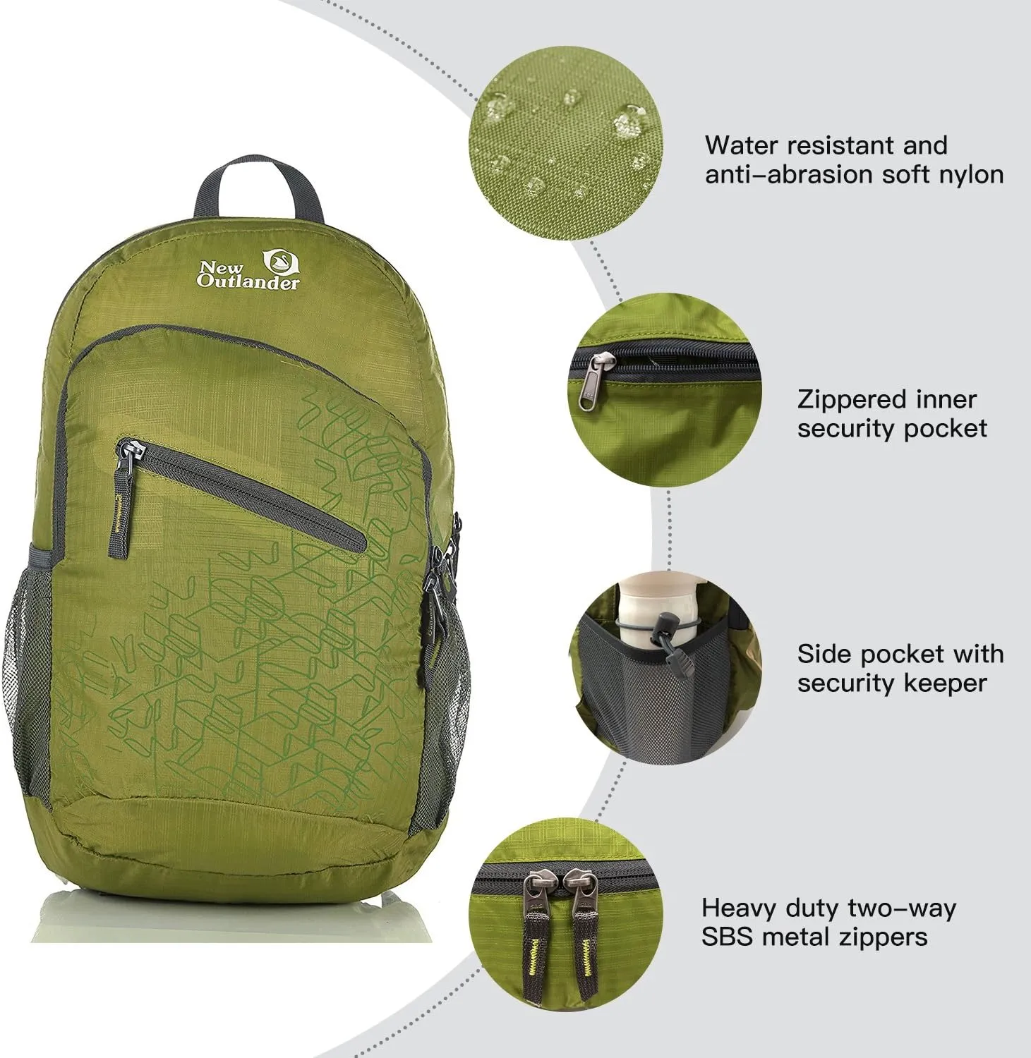 Outlander Packable Handy Lightweight Travel Hiking Backpack Daypack, Green