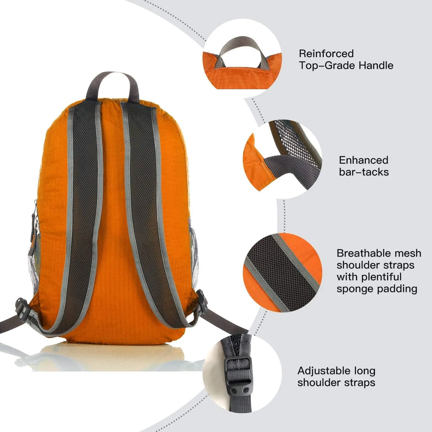 Outlander Packable Handy Lightweight Travel Hiking Backpack Daypack-Orange-L