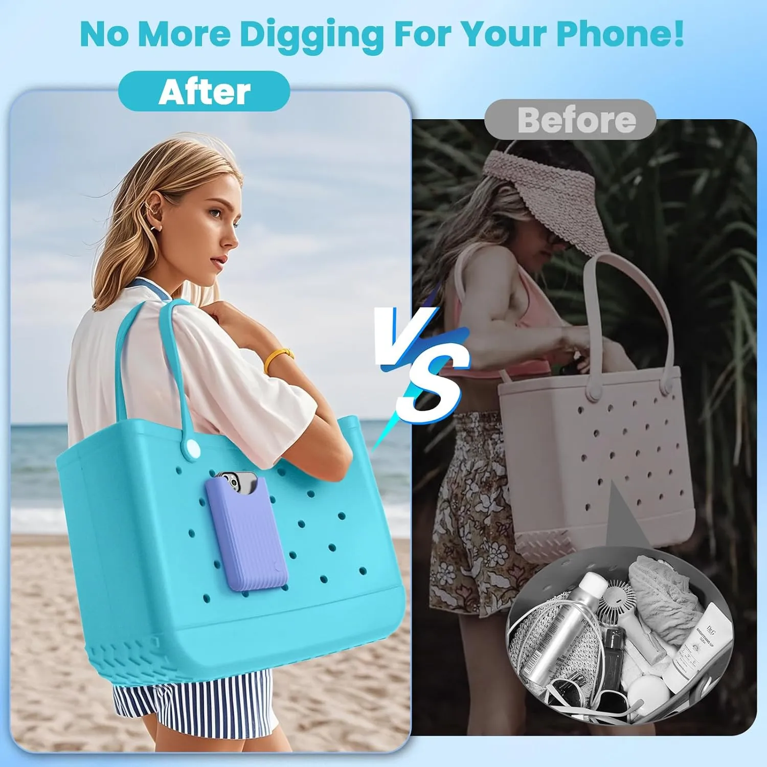 OUTXE Phone Holder for Bogg Bag, Cell Phone Holder Insert Accessory with Locking Buckle Compatible with L/XL/Original/Baby Bogg & Simple Modern Bag, No More Digging for Smartphone (Carolina Blue)