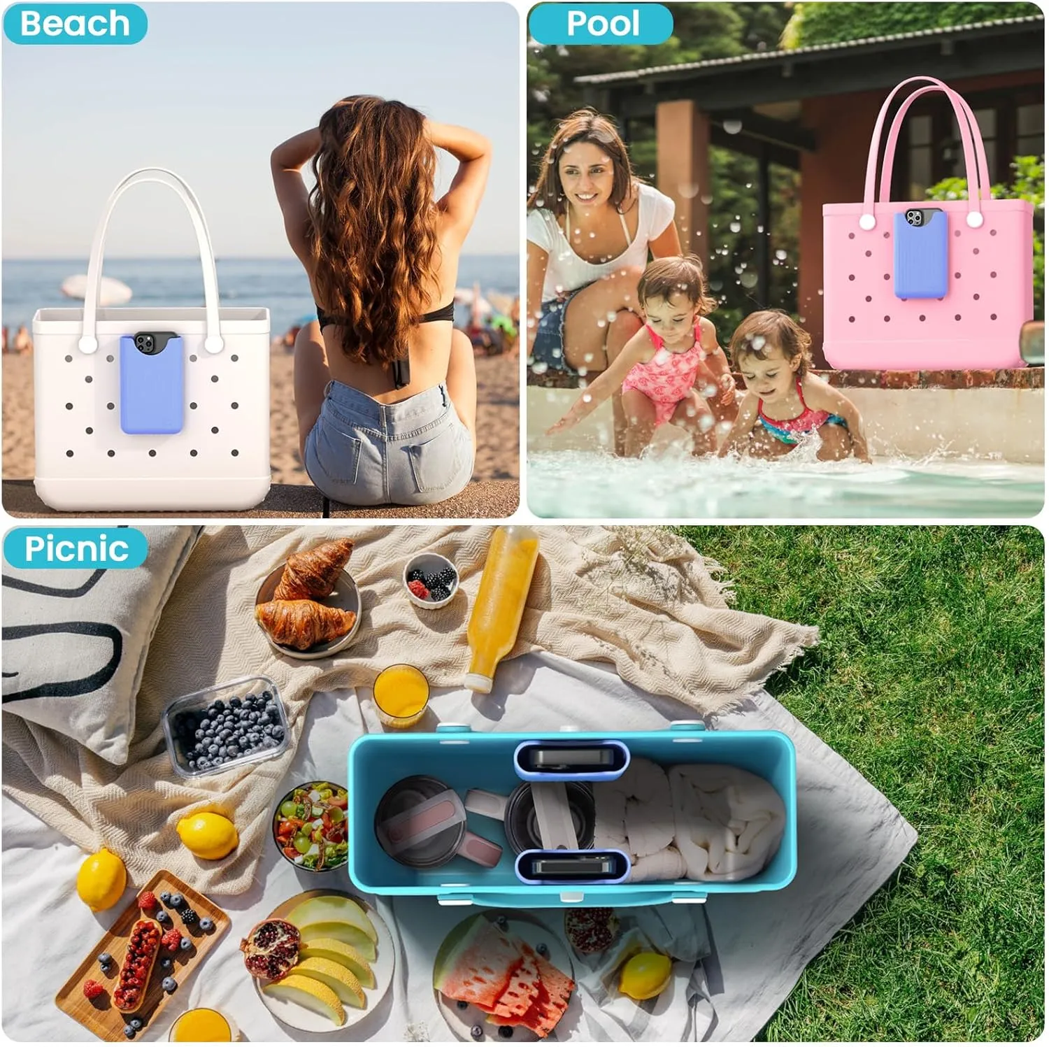 OUTXE Phone Holder for Bogg Bag, Cell Phone Holder Insert Accessory with Locking Buckle Compatible with L/XL/Original/Baby Bogg & Simple Modern Bag, No More Digging for Smartphone (Carolina Blue)