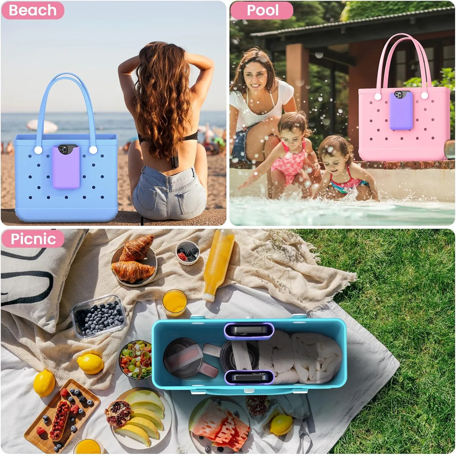 OUTXE Phone Holder for Bogg Bag, Cell Phone Holder Insert Accessory with Locking Buckle Compatible with L/XL/Original/Baby Bogg & Simple Modern Bag, No More Digging for Smartphone (Lilac Purple)